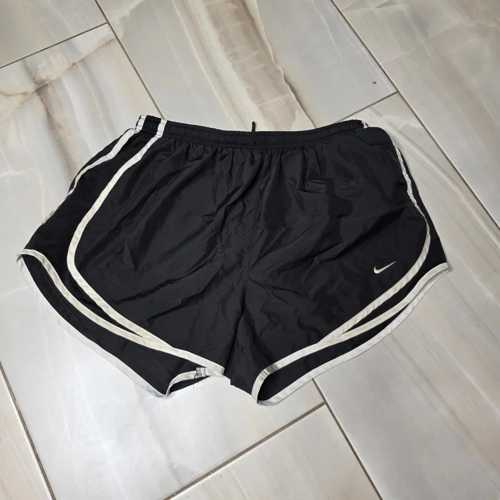 Nike Womens Dri-FIT Running‎ Shorts Black White Trim Mesh Panels Large L W4